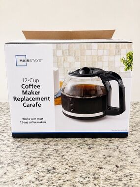 Mainstays 12 Cup Coffee Maker Replacement Carafe Glass Pot Black Handle NEW